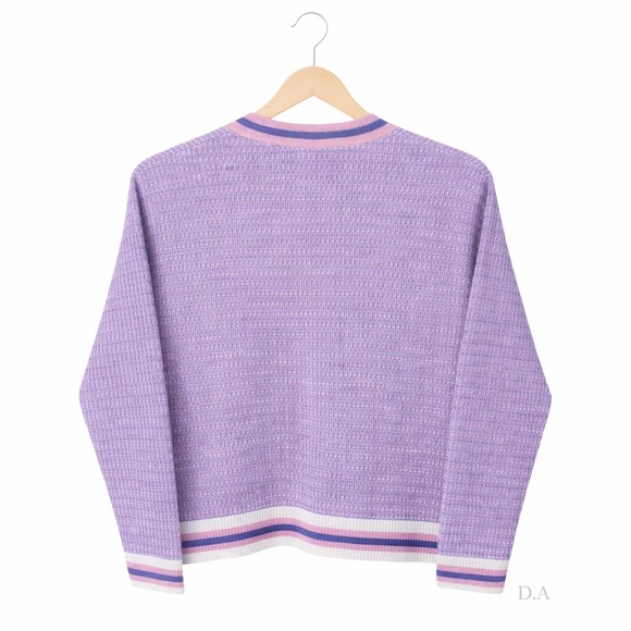 Cardigan Sandro Paris Tweed Knit Cardigan Pink/Blue/lilac| acrylic/wool bland S - Picture 3 of 7